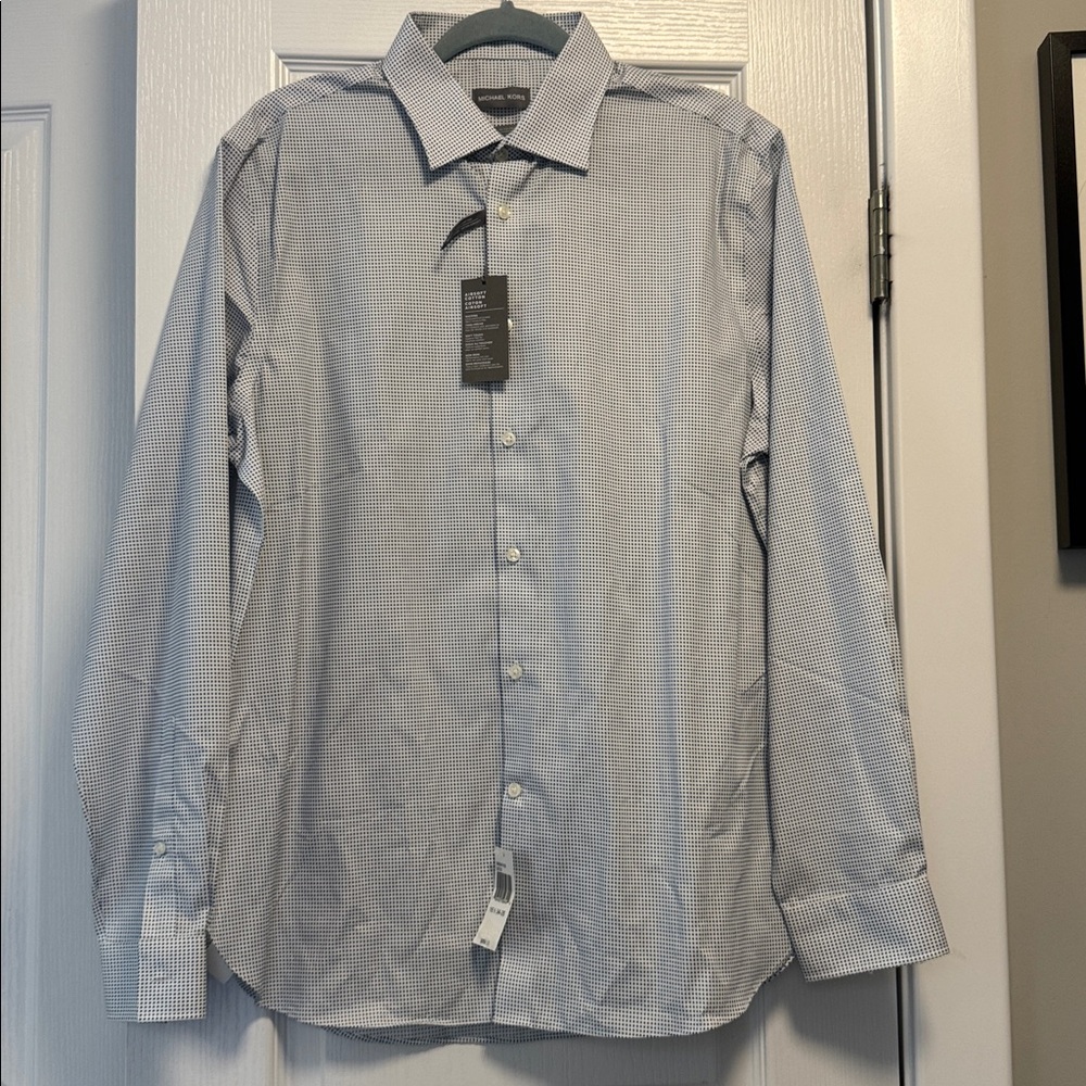 Michael Kors White and Blue Checkered Dress Shirt - Picture 8 of 11